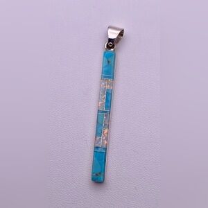 Two Sided Pendant Turquoise and White Opal 2” Length Reversible Stamped 925 New